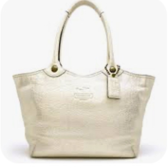 Coach Handbags - COACH Bleecker Platinum Metallic Leather Tote bag